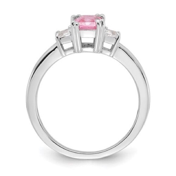 Sterling Silver  Emerald-cut Pink/White Diamonore  Ring, new - Picture 3 of 4